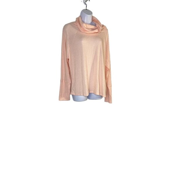 Bobeau Woman’s Blush Waffle Knit Thermal Pullover Cowl Neck Dolman Sleeve SZ L - Picture 3 of 7